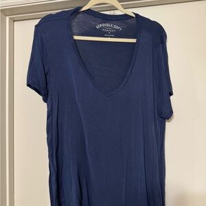 American Eagle Outfitters Seriously Soft Deep Blue V-Neck Tee